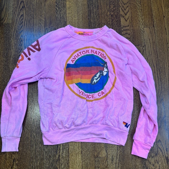 Aviator Nation Relaxed Crew Sweatshirt - Neon Pink - Picture 1 of 4
